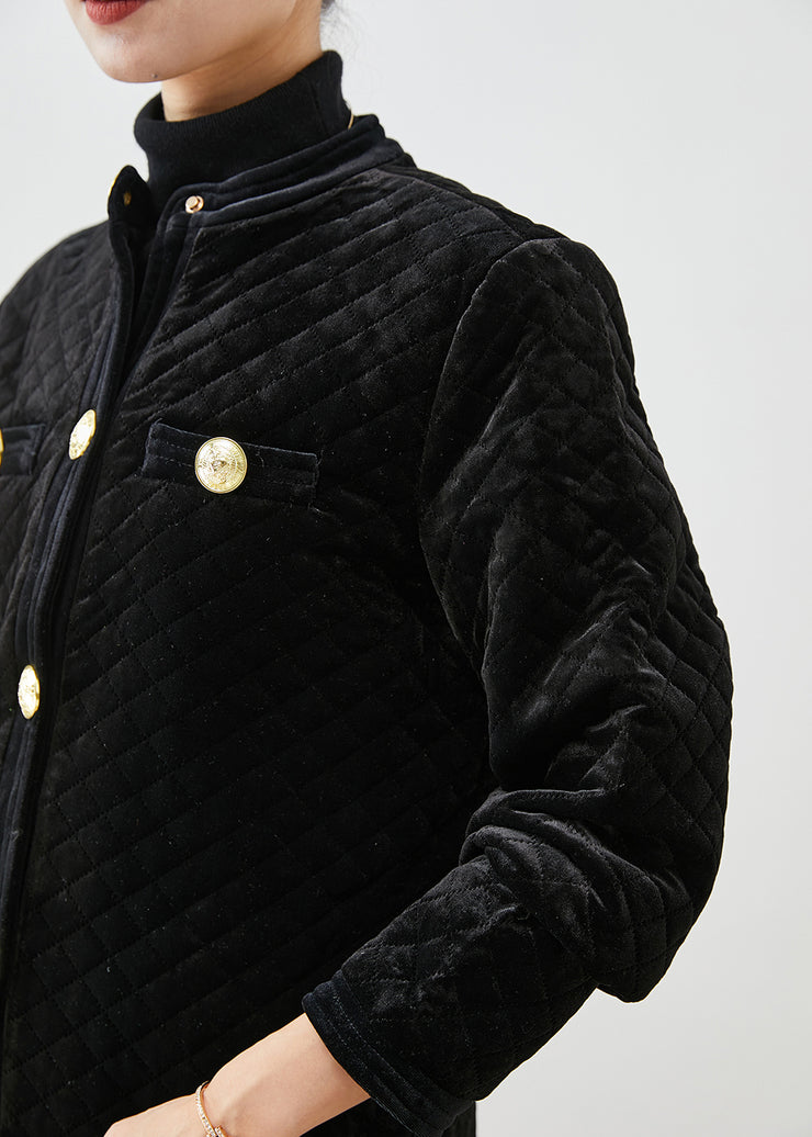 Slim Fit Black Metal Buttons Silk Velour Fine Cotton Filled Jacket Winter