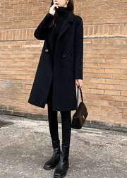 Slim Fit Black Notched Button Solid Woolen Coats Fall