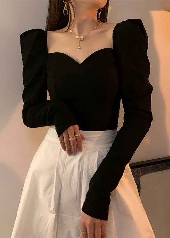 Slim Fit Black Solid Asymmetrical Cotton T Shirt Long Sleeve