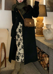 Slim Fit Black Woolen Patchwork Jacquard Long Dress Sleeveless
