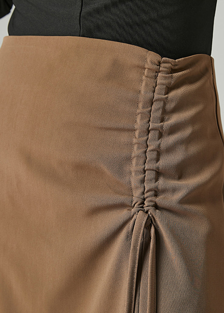 Slim Fit Coffee Cinched Side Open Chiffon Skirt Summer
