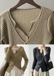 Slim Fit Coffee Patchwork Button Knit Cardigans Spring