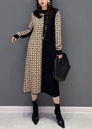 Slim Fit Colorblock O Neck Patchwork Print Knitted Dress Winter