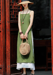Slim Fit Green Patchwork Cotton Spaghetti Strap Dress Summer