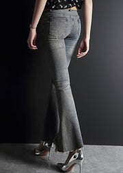 Slim Fit Grey High Waist Asymmetrical Design Pockets Cotton Flare Pants Summer