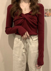 Slim Fit Mulberry V Neck Knit Top Bottoming Shirt