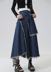 Slim Fit Navy Asymmetrical Patchwork Denim Skirt Summer