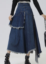 Slim Fit Navy Asymmetrical Patchwork Denim Skirt Summer