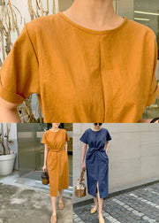 Slim Fit Navy O-Ausschnitt Taschen Patchwork Kleid Kurzarm