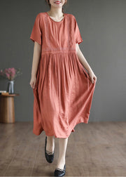 Slim Fit Orange Embroidered Cotton Dresses Summer