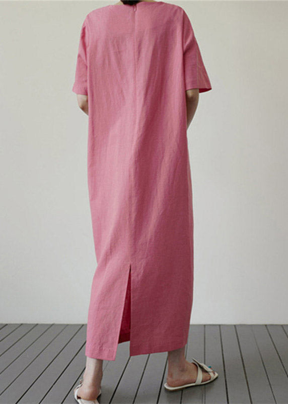 Slim Fit Pink O-Neck Holiday Dress Short Sleeve