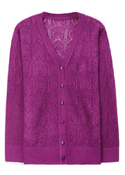Slim Fit Purple Button Thin Ice Size Knit Cardigan Summer