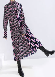 Slim Fit Purple Stand Collar Patchwork Maxi Dress Spring