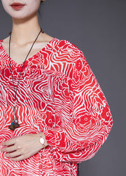 Slim Fit Red V Neck Print Chiffon Maxi Dresses Fall