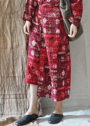 Slim Fit Roter Taillenaufdruck mit asymmetrischem Design Baumwollrock Frühling