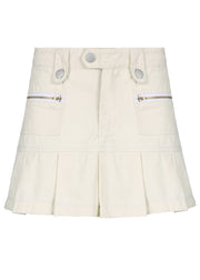 Slim Fit White Button High Waist Patchwork Denim Pleated Skirt Fall
