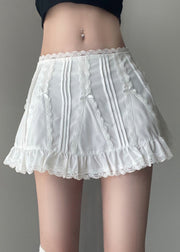 Slim Fit White Ruffled High Waist Patchwork Cotton Skirts Summer