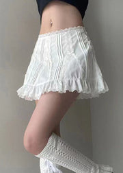 Slim Fit White Ruffled High Waist Patchwork Cotton Skirts Summer