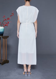 Slim Fit White V Neck Asymmetrical Cross Chiffon Holiday Dress Summer