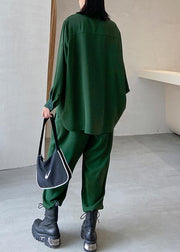 Slim suit female plus size fashion casual green shirt pants two-piece suit - SooLinen