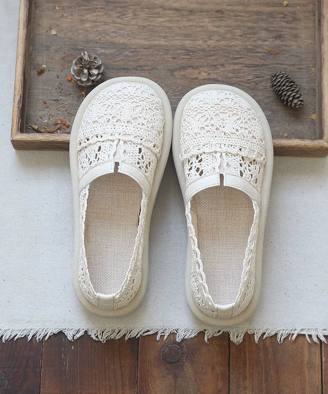Soft Apricot Splicing Hollow Out Breathable Mesh Flat Feet Shoes