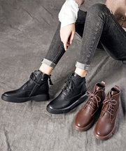 Soft Brown Platform Cowhide Leather Lace Up Boots
