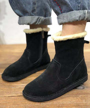 Soft Chocolate Cowhide Leather Boots Fuzzy Wool Lined Ankle Boots
