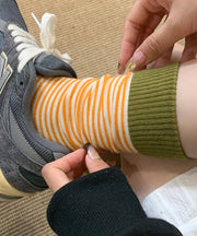 Soft Comfortable Striped Combed Cotton Mid Calf Socks