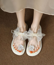 Soft Platform Thong Sandals White Bow Slide Sandals