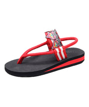 Soft Red Lace Up Platform Peep Toe Thong Flip Sandals