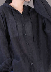 Solide schwarze Baumwolle UPF 50+ Mantel Jacken Übergroße Kordelzug Langarm