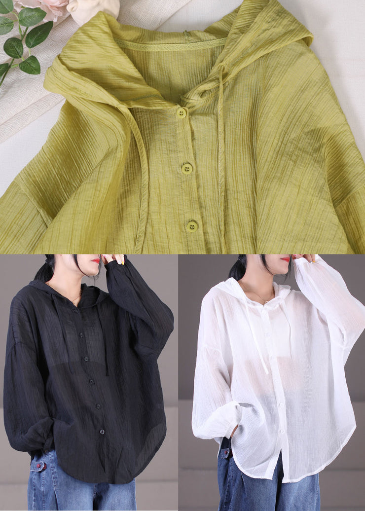 Solid Black Cotton UPF 50+ Coat Jackets Oversized Drawstring Long Sleeve