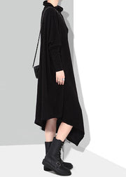Solid Black Woman Winter Asymmetric Knitted Sweater Dress - SooLinen