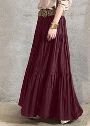 Solid Color Big Swing Elastic Waist Pleated Casual Long Skirt For Women - SooLinen