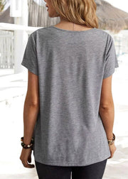 Solid Color Casual Fashion Grey Short Sleeve Women