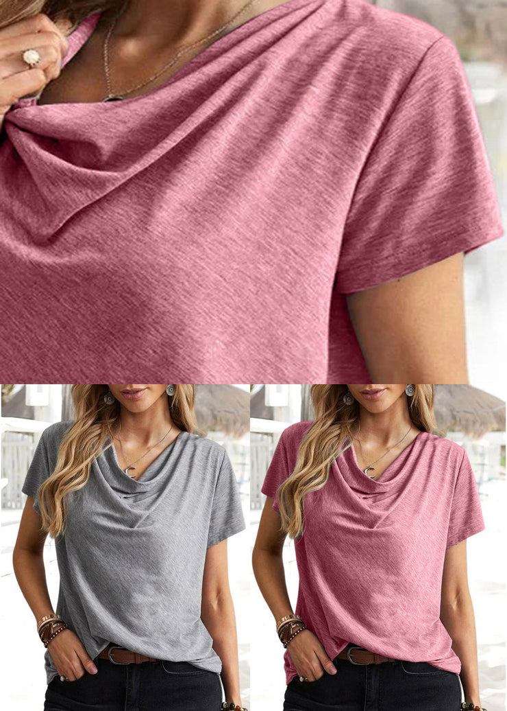 Solid Color Casual Fashion Grey Short Sleeve Women