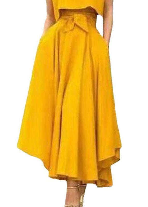 Solid Color High Waist Belted Side Zipper Irregular Hem Casual Skirts - SooLinen
