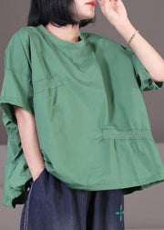 Loses Sweatshirt aus grüner Baumwolle, asymmetrisches Design, elastisch, faltig, kurze Ärmel