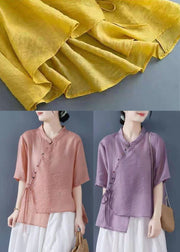 Festes lila Patchwork-Hemd-Oberteil im chinesischen Stil mit halben Ärmeln