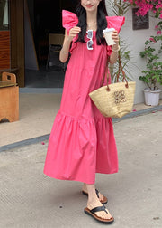 Solid Ruffle Backless Square Collar Casual Maxi Dress Pink