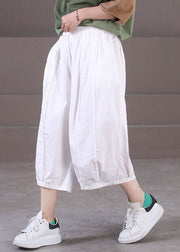 Solide weiße Baumwollhose mit weitem Bein, elastischer Bund, faltiger Sommer