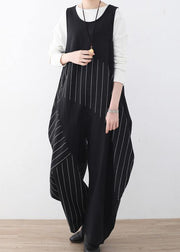 Spring  Summer Cotton Hemp Women Oversized Asymmetric Striped Jumpsuit - SooLinen