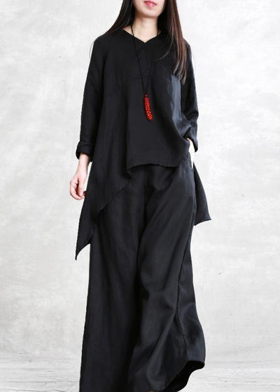 Spring 2021 Tencel suit black large size irregular ladies casual two pieces - SooLinen