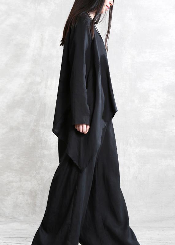 Spring 2021 Tencel suit black large size irregular ladies casual two pieces - SooLinen