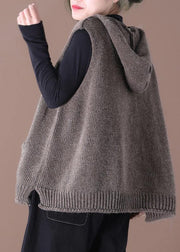 Spring 2021 New Korean Version Of Loose Large Size Literary Hooded Wild Knit Waistcoat Sweater Coat Female - SooLinen