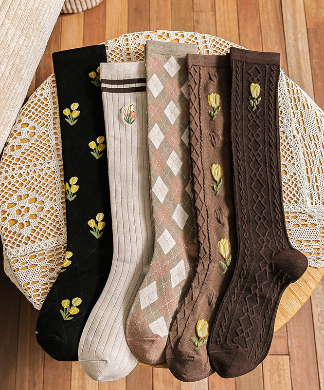 Spring And Autumn Girls Pure Cotton Jacquard Over The Calf Socks