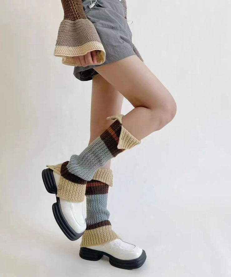 Spring And Autumn Knitted Button Contrast Open Pile Socks