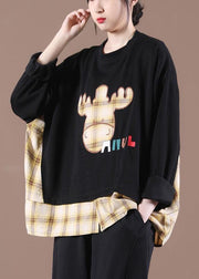 Spring Black Patchwork Sweatshirt Streetwear - SooLinen