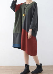 Spring National Style Retro Color Matching Cotton Dress - SooLinen