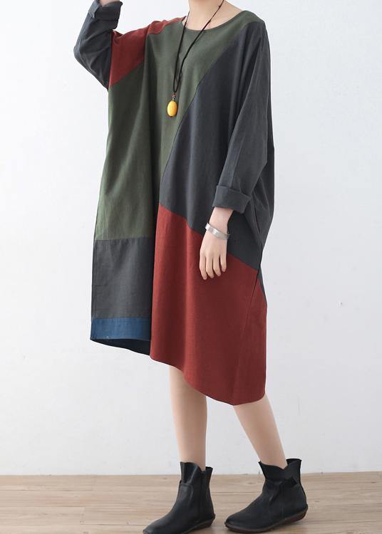 Spring National Style Retro Color Matching Cotton Dress - SooLinen